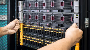 A data engineer working with GPGPU and High Performance Computing (HPC) in a server room