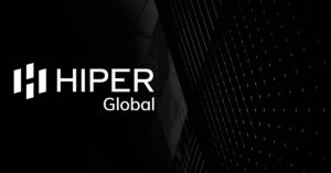 An abstract black background with the HIPER Global logo