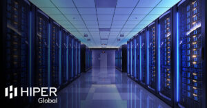 A data centre equipped with the latest rack and server technology - including the HIPER Global logo