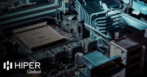 A motherboard awaiting the installation of a CPU - including the HIPER Global logo