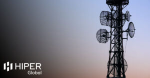 A telecommunication tower antenna, part of national communications infrastructure - including the HIPER Global logo